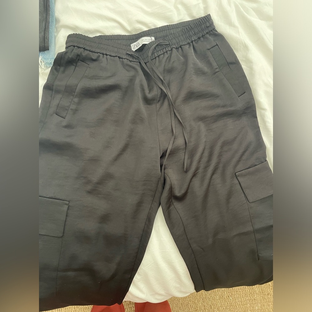Zara satin cargo draw string pants